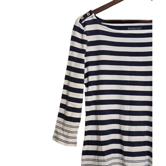 Pendleton Navy Striped Boatneck 3/4 Sleeve T-Shirt Sz S - Picture 3 of 8